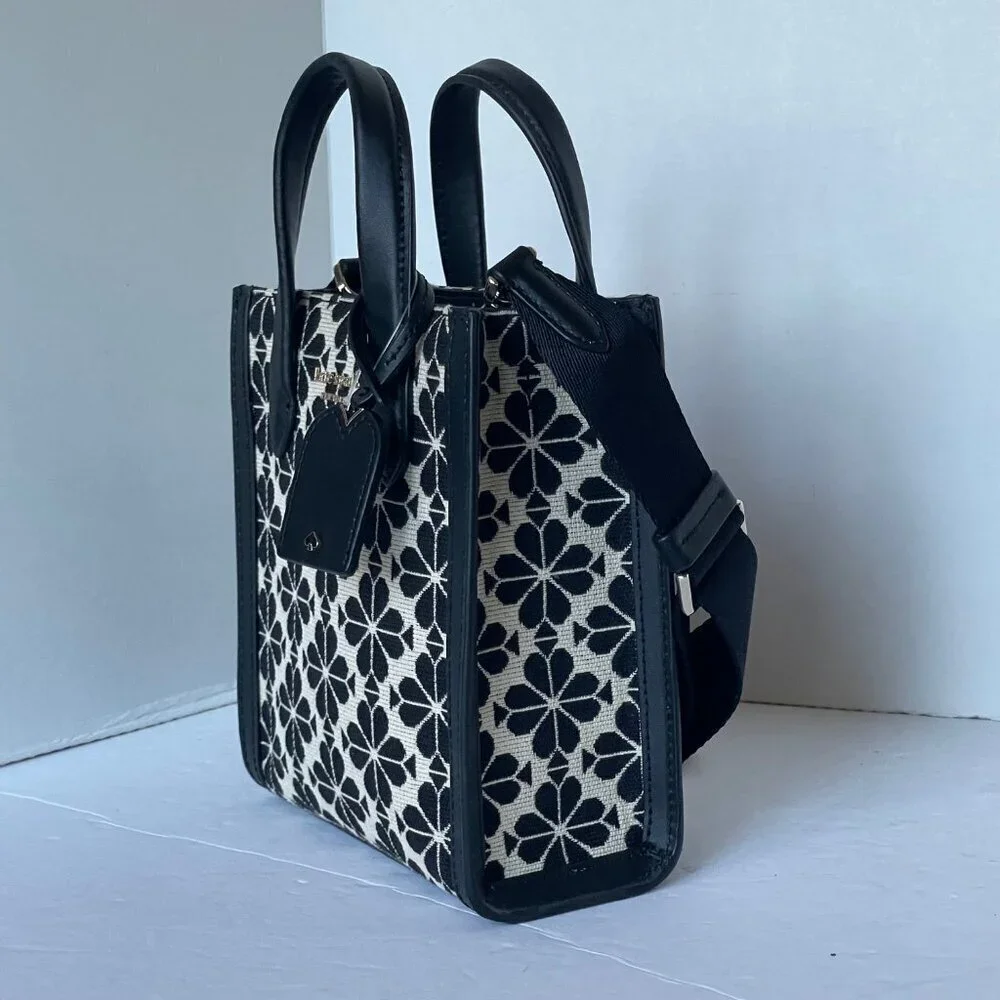 Kate Spade Manhattan Mini Tote Blue Floral Jacquard Leather Crossbody - Picture 10 of 13